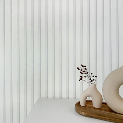 Image of WALLCOVER Wallpaper White Non Woven Stripes Grey Silver Panels Scandinavian Style Wall Modern Slat Made in Germany