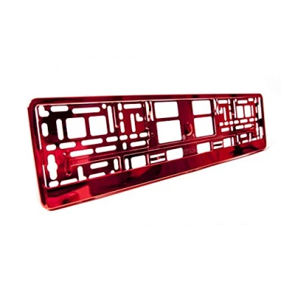 Image of 2 x Red Chrome Metallic Universal Number Plate Surrounds Holders Frames M