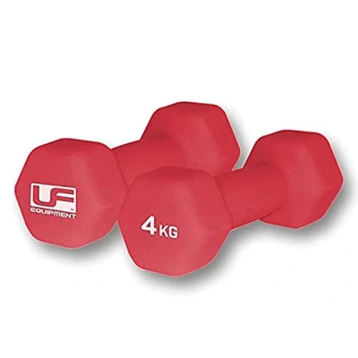 Image of Fitness Dumbbells 4KG Neoprene Covered Hex (Pair) Red 2 X Dumbbell Weights Home Gym Weight Exercise for Unisex Mens Womens Arm Hand Set