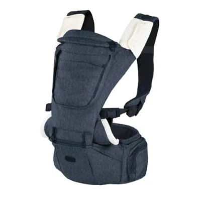 Image of Chicco Hip Seat Baby Carrier Backpack from 0 Months to 15 kg 3 in 1 Multifunction with Removable Hard Base, Padded Shoulder Pads and Protective Hood, 8 Positions, Blue (Denim)