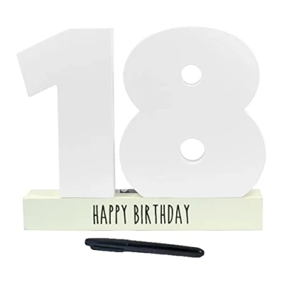 Image of Wooden Birthday Number Signature Plaque with Pen 18 8349