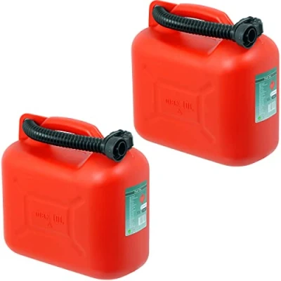 Image of SPARES2GO Fuel Can Petrol Diesel Jerry Canister with Flexible Spout (10L, Pack of 2)