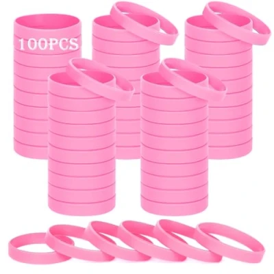 Image of HONTIUS Silicone Wristbands, 100PCS Pink Rubber Wristbands Blank Wrist Bands Universal Wristband Set for Women Men Adult Sport