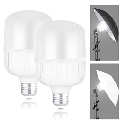 Image of Neewer E27 35W LED Light Bulbs, 2 Packs, 3450 Lumens/5700K/CRI 93+/15000h Lifespan, Bright Video Photography Lighting, Silent/No Flicker/Non Dimmable 350W Incandescent Equivalent, CE &amp; UKCA Certified