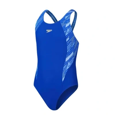 Image of Speedo Girls HyperBoom Splice Muscleback Swimming Costume True Cobalt Lemon Drizzle Curious Blue