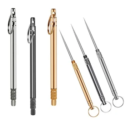 Image of Iliensa 3 Pieces Portable Titanium Toothpicks,Metal Pocket Toothpick Stainless Steel Reusable Toothpicks for Outdoor Camping Picnic Travel (Multicolor)