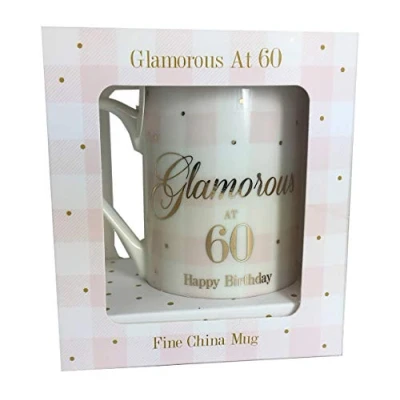 Image of Glamorous at 60 Mug Happy Birthday Diamante 60th Milestone Gift Girls Ladies Her