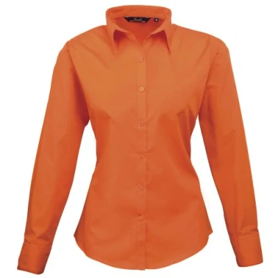Image of Premier Womens/Ladies Poplin Long Sleeved Blouse (Orange) Size 26 UK