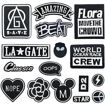 Image of Woohome 16 PCS Embroidere Iron On Patches, Assorted Slogan Sew Patch for Jackets Different Letter Backpacks Jeans Bag Clothing