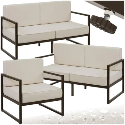 Image of TecTake® Garden Furniture Set in Minimalist Design, Incl. Two 2 Seater Sofas &amp; 1 Chair, Thick Cushions, Robust Steel Frames Water Repellent Covers, Outdoor for Patio