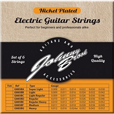 Image of Johnny Brook Set Of 6 Nickel Plated Electric Guitar Strings (Super Light Gauge)