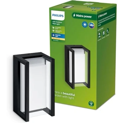 Image of Philips Lighting Kyrie Outdoor Wall Light, 12W, 2700K Warm White Black, IP44 Weatherproof