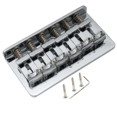 Image of Musiclily Pro 54mm Steel Hardtail Fixed Bridge Vintage Bent Saddles for Import Strat Tele Style Electric Guitar, Chrome
