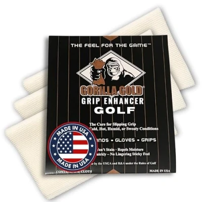Image of Gorilla Gold Grip Enhancer Tacky Towel for Golf, Tennis, Softball &amp; More USGA Accepted Tack Cloth Improves Control in Wet Conditions, Repels Moisture Cleans Grips Made USA (Pack of 3)