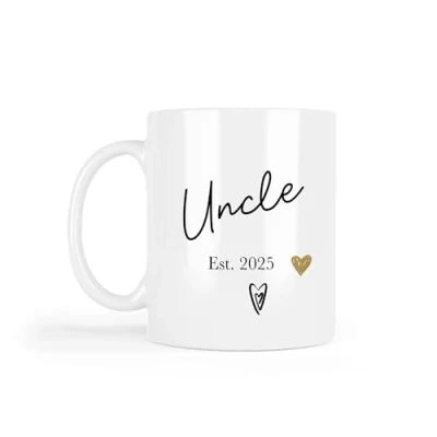 Image of UNIQUEPGIFTS New Uncle Gift, Mug, Pregnancy Announcement, to Be 11 Oz White Ceramic Mugs (Uncle Est. 2025 (1 Mug))