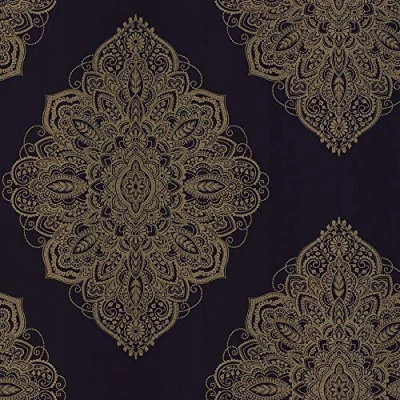 Image of Arthouse Henna Navy Gold Wallpaper 686000 Metallic Geometric Mandala Tattoo, Blue