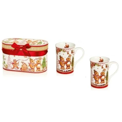 Image of Premier Decorations Festive Ceramic Ginger Bread Mugs Gift Set of 2 in a Decorative Box