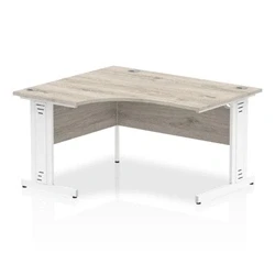 Image of Impulse 1400mm Left Crescent Desk Grey Oak Top White Cable Managed Leg