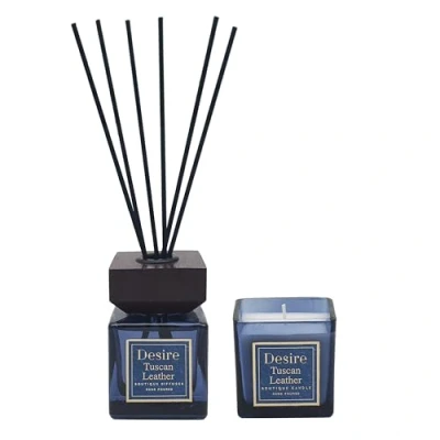 Image of The Leonardo Collection Desire Tuscan Leather Candle/Diffuser Gift Set