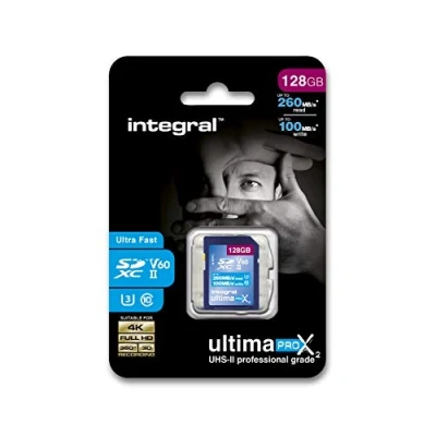 Image of Integral 128GB UHS II SD Card V60 Up to 260MBs Read and 100MBs Write Speed 1733X SDXC Professional High Memory