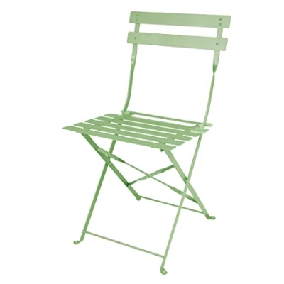 Image of Bolero Perth Pavement Style Steel Folding Indoor Outdoor Chairs Set (Pack 2), Light Green, Powder Coated Seat &amp; Frame, Height: 440 mm, FT270