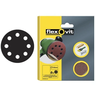 Image of Flexovit Hook &amp; Loop Sanding Disc 125mm Medium 80G (Pack of 6)