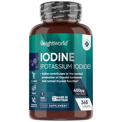 Image of Iodine Tablets 400mcg 365 Vegan (1 Year Supply) High Strength Potassium Iodide Non GMO &amp; Gluten Free Supplement Trace Mineral Potency UK Made