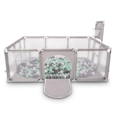 Image of Selonis Baby Playpen Big Size Playground with 100 Balls for Kids, Grey:White/Grey/Mint