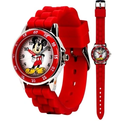 Image of Disney Kids&#039; MK1239 Time Teacher Mickey Mouse Watch with Red Rubber Strap