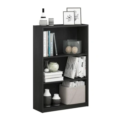 Image of Furinno JAYA Simple Home Bücherregal mit 3 Ebenen und verstellbarem Regal, Schwarzholz, Blackwood