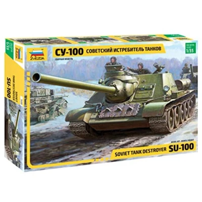 Image of Zvezda 3688 Soviet Tank Destroyer SU 100 500783688 1:35 WWII, Stand Model Building, Hobby, Crafts, Plastic Kit, Unvarnished, 11inch