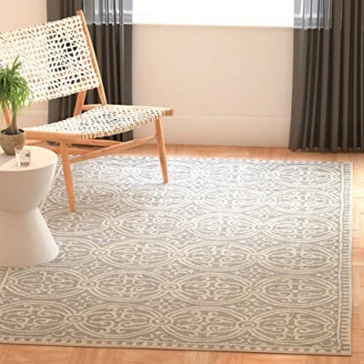 Image of SAFAVIEH Medallion Rug for Living Room, Dining Bedroom Cambridge Collection, Short Pile, in Silver and Ivory, 122 X 183 cm
