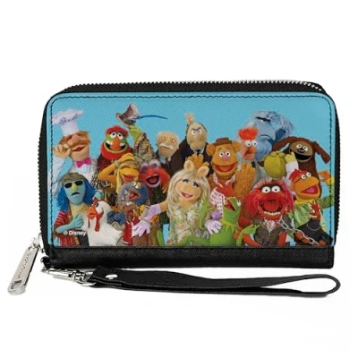 Image of Buckle Down Disney Wallet, Zip Around, The Muppets Character Group Pose Portrait Blue, Vegan Leather, 7.5&quot;x4.5&quot;, Casual