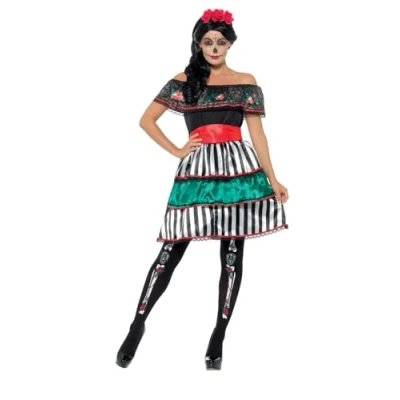 Image of Smiffys 48077S Day of The Dead Senorita Doll Costume , Multi colour, S UK Size 08 10