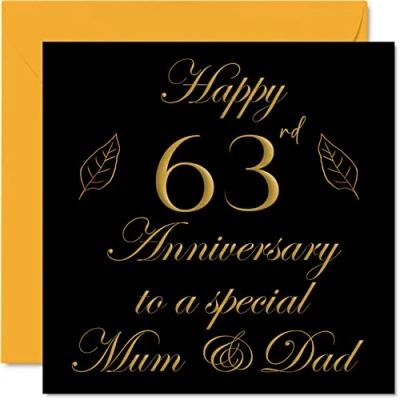 Image of Special 63rd Anniversary Card for Dad Mum Parents &amp; Happy 63 Wedding Cards from Son Daughter Family, 145mm x Greeting Sixty Third Anniversaries