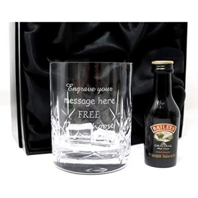 Image of Personalised Crystal Tumbler &amp; Miniature (Baileys The Original Irish Cream Liqueur, Silk Lined Gift Box)