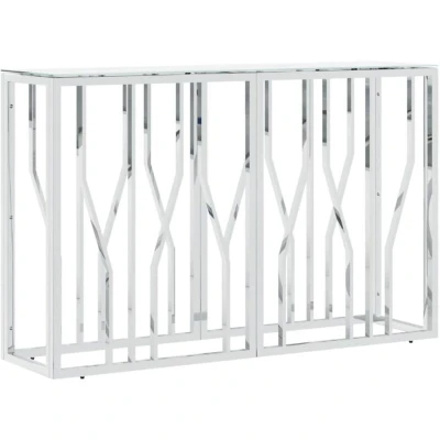 Image of vidaXL Console Table Silver 110x30x70 cm Stainless Steel and Glass