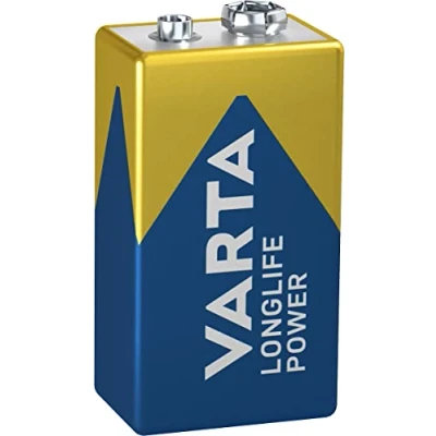 Image of VARTA Longlife Power 9V Block 6LR61 Alkaline E Battery (1 pack) Made in Germany ideal for fire alarms, smoke detectors, tuners