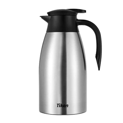Image of Tiken 2L Thermal Coffee Carafe Jug, Stainless Steel Insulated Vacuum Pot Flask for Tea Hot and Cold Drinks