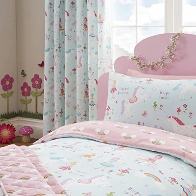 Image of Kidz Club PMAGC4 Magical Unicorns Pencil Pleat Curtains Fully Lined, Blue,168 x 183 cm