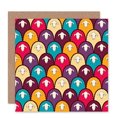 Image of Wee Blue Coo Cute Sheep Multi Colour Pattern Blank Greetings Birthday Card Art