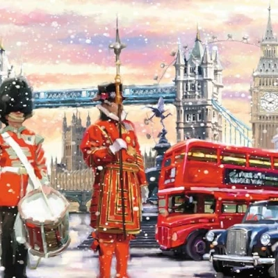 Image of GBCC Charity Christmas Cards Pack of 6 with London Landmarks at Christmastime Design Eco Friendly Xmas Multipack Envelopes