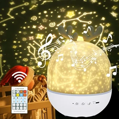 Image of URAQT Star Light Projector with Music, Night Kids Remote Control&amp;Timer, 360 Rotation 4 Modes/6 Projection Themes/7 Brightness/8 Kinds of Music(Deer)