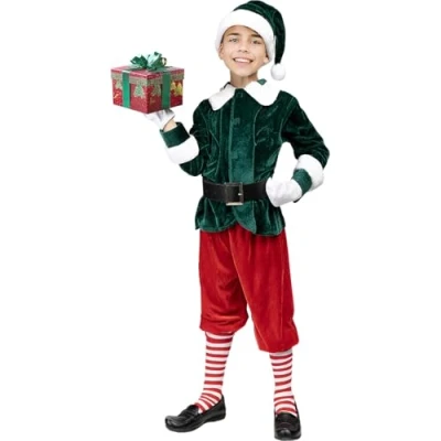 Image of Funidelia Deluxe Elf Costumes for boy Christmas Costume kids accessory fancy dress &amp; props Halloween, carnival parties Size 3 4 years Green