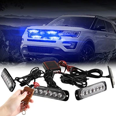 Image of Teguangmei 4x6 LED Car Emergency Strobe Flashing Beacon Lights 4 in 1 Surface Mount Grill Light Warning External with Wireless Remote for Vehicle Truck Trailer Van DC12V Blue
