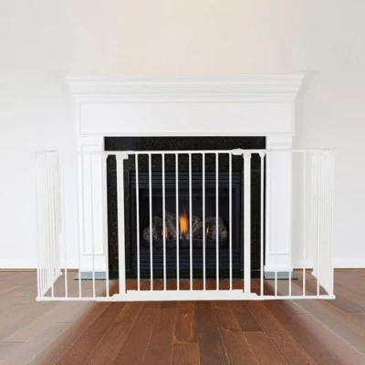 Image of Safetots Multi Panel Fire Surround, 38cm Deep x 138cm Wide, White, 70cm Tall, Child and Pet Safety, Baby Toddler Guard, Safety Barrier for Fireplaces, Easy Installation