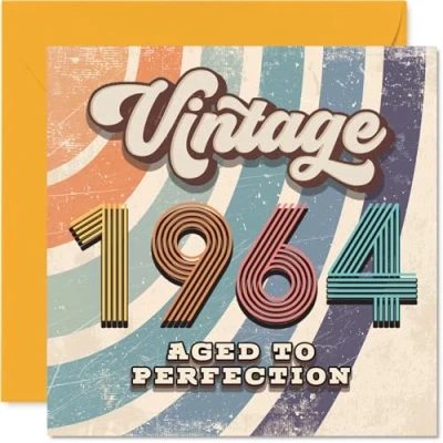 Image of 61st Birthday Card for Men Women Vintage 1964 Aged To Perfection Happy 61 Cards Sister Grandma Grandad Nan Brother Neighbour, 145mm Bday Greeting