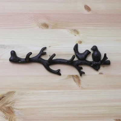 Image of Fyne Finds 33cm Brown Cast Iron Wall Bird on Branch 4 Hook Coat Rack Hat or Key Metal Mounted Shabby Chic