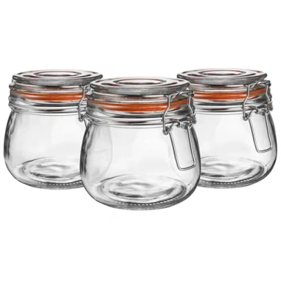 Image of Argon Tableware Glass Jars with Airtight Metal Clip Lid 500ml/17.6oz 6 Pack 4 Colour Seals Medium Kitchen Storage Container Round Preserving Jar for Pickling, Chutney, Jam, Coffee