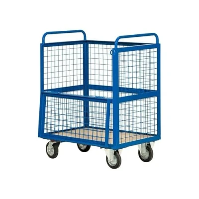 Image of Flatbed Parcel Truck, Heavy Duty Steel Trolley with Mesh Sides